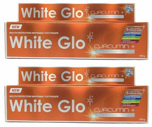 White Glo Зубная паста отбеливающая, с куркумином, 100 мл, 2 шт