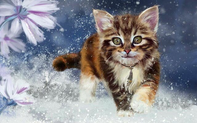 Алмазная картина 40х50 "Котенок в снегу" с подрамником
