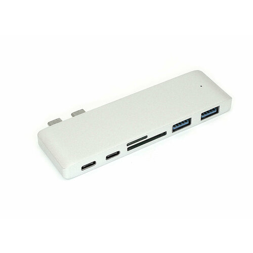 Адаптер сдвоенный Type C на USB 3.0*2 + Type C* 2 + SD/TF для MacBook серебристый адаптер type c на hdmi usb 3 0x2 type cx2 sd tf для ноутбука apple macbook серебристый