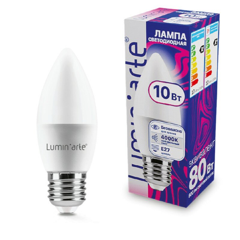 фото Светодиодная лампа LUMINARTE LSTD-C37-10W4KE27 10Вт 4000K E27, цена за 1 шт.