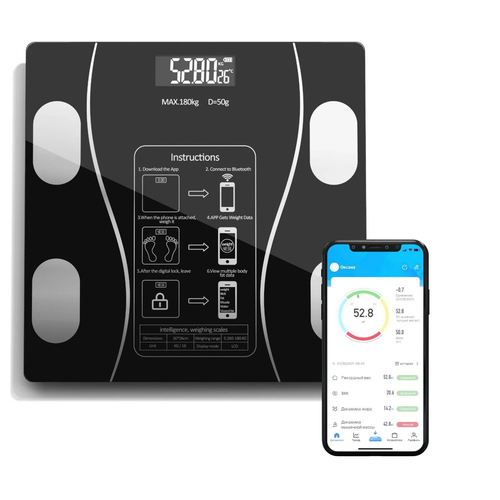 Напольные умные весы электронные напольные весы на батарейках для Xiaomi iPhone Android черные 890₽