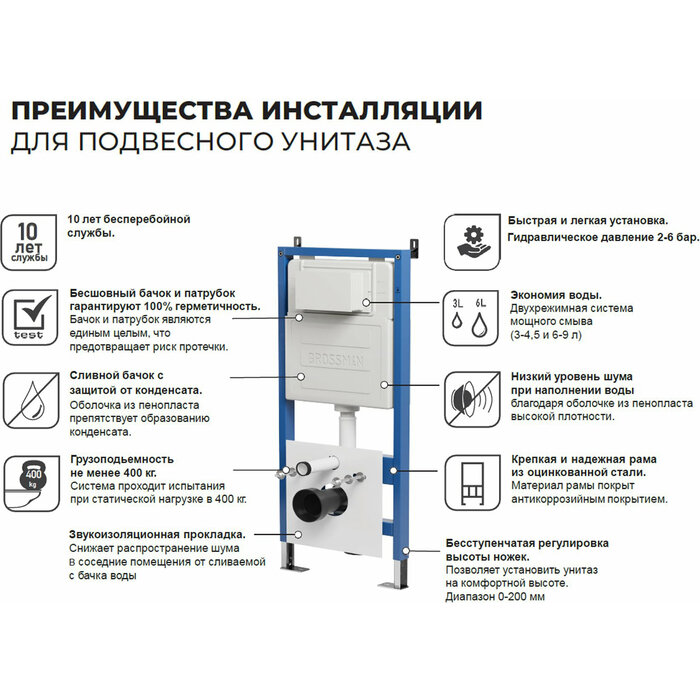 Инсталляция для унитаза Grossman 900. K31.01.000 с клавишей Galaxy золото глянцевая