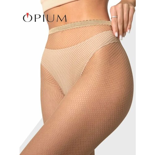 фото Колготки opium в мелкую сетку, бежевые, размер 3, visone