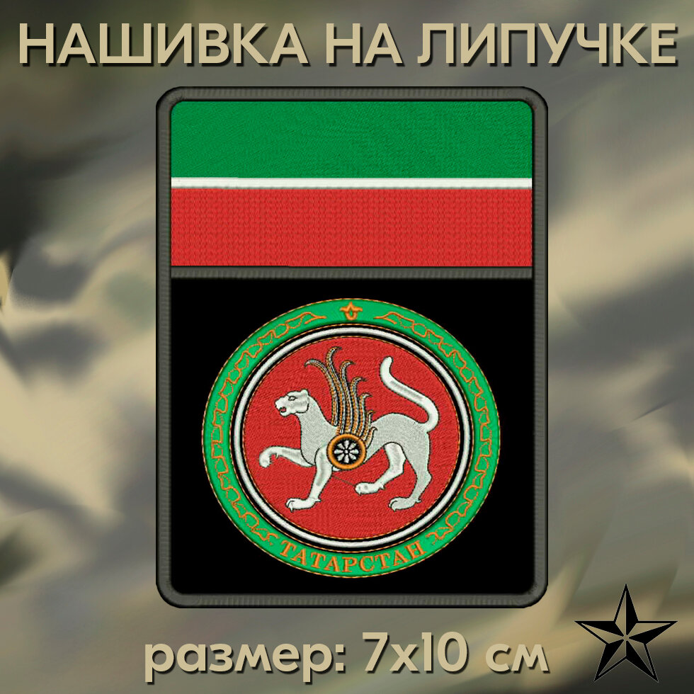 Шеврон герб татарстана С флагом на липучке нашивка тактическая на одежду 10*7 см цвет 04. Патч с вышивкой Shevronpogon