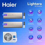Мульти сплит система на 2 комнаты Haier Lightera Super Match AS09NS6ERA-Gх2/2U40S2SM1FA