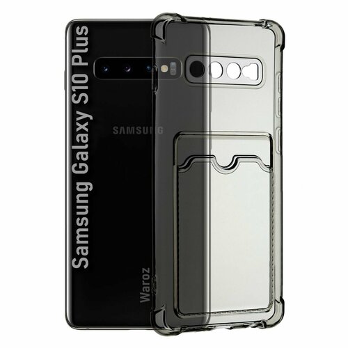 Чехол для смартфона Samsung Galaxy S10 Plus силиконовый противоударный с защитой камеры, бампер с усиленными углами для телефона Самсунг Галакси С10 Плюс с карманом для карт прозрачный серый 