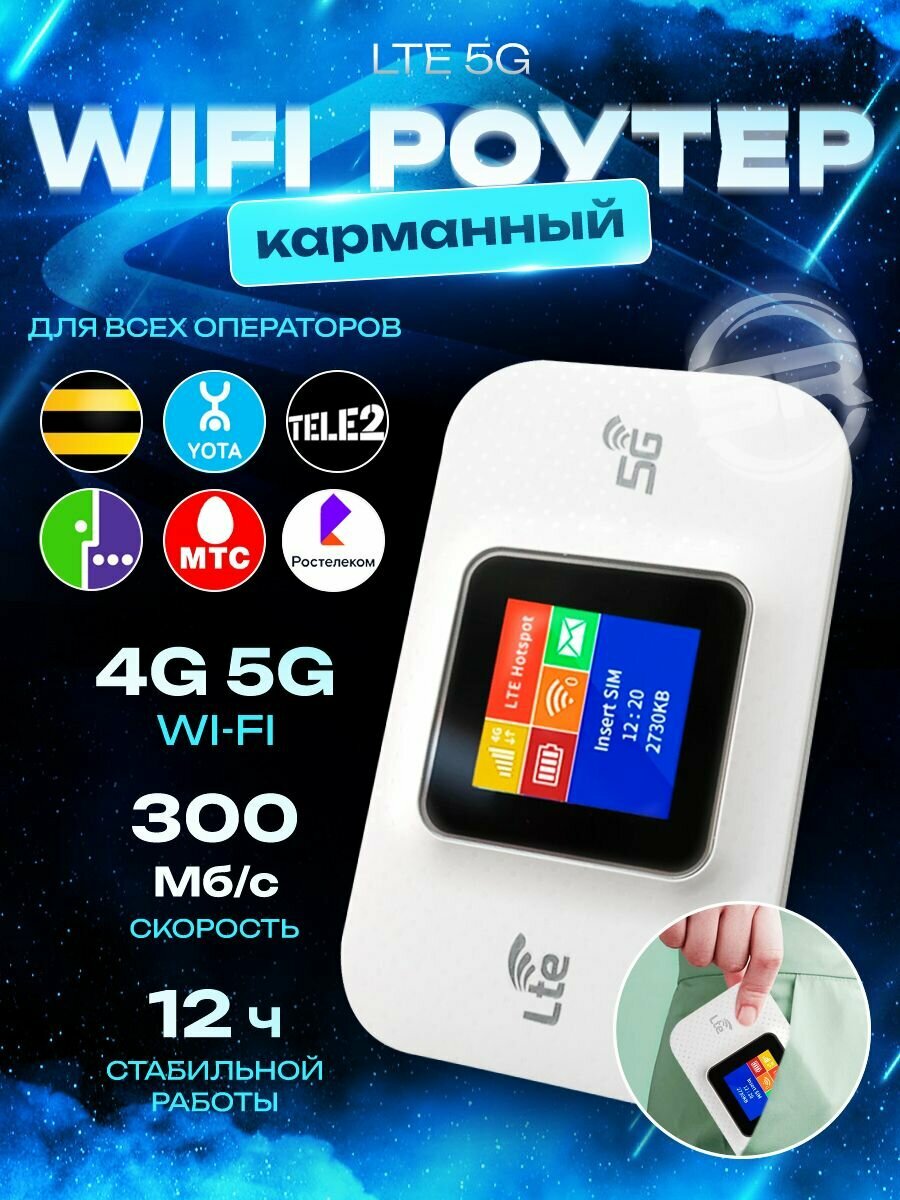 Переносной карманный 4G 5G WIFI Pro. Роутер с АКБ 3000 mAh. и цветным дисплеем