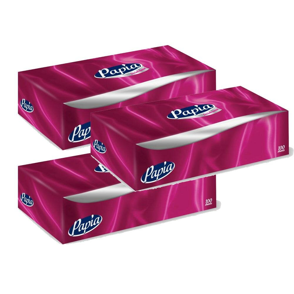 фото PAPIA Салфетки в коробках 2 слоя х 100 штук с голограммой (Экспорт) в наборе 3шт