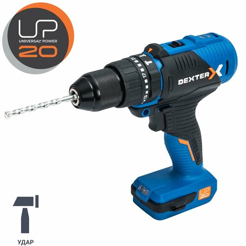 Дрель бесщеточная ударная аккумуляторная Dexter 20VIDV3-60BLA1 20 В Li-ion без АКБ и ЗУ 9506₽