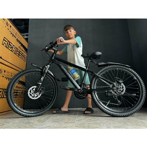 Велосипед горный RICHIESTO 24 Подростковый Детский Унисекс модель 2024 года черный матовый 2390000₽