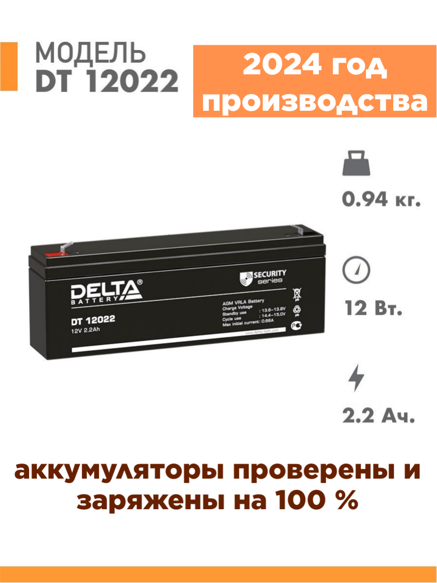 Аккумуляторная батарея Delta DT 12022 (12V / 2.2Ah)