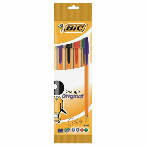 Ручки шариковые BIC Orange, набор 4 цвета, узел 0,8 мм, линия 0,3 мм, пакет, 8308541 упаковка 5 шт.