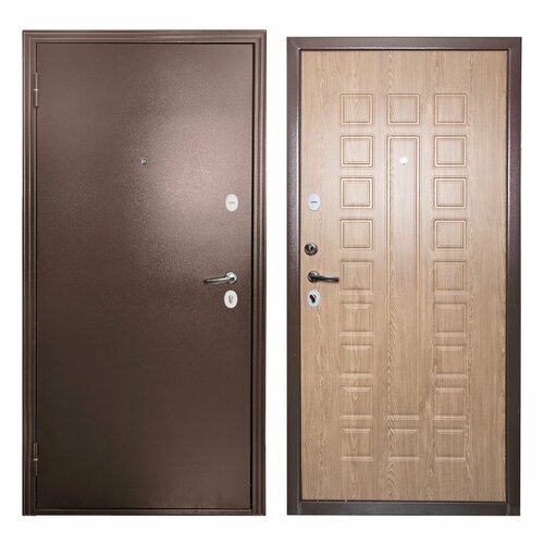 Дверь входная для квартиры Proline Apartment 870х2050 левая, тепло-шумоизоляция, антикоррозийная защита, коричневый/бежевый дверь входная металлическая diva дх 30 зеркало 2050x860 правая серый софт д15 софт шампань тепло шумоизоляция антикоррозийная защита для квартиры