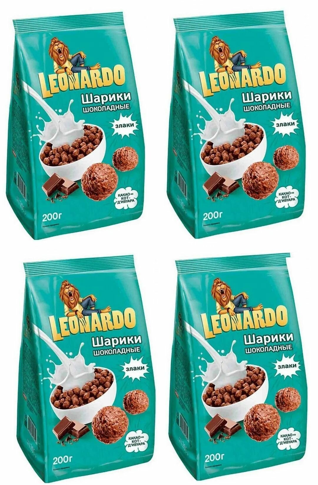 Leonardo Готовый Завтрак шоколадные шарики 4шт по 200г