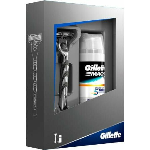 Подарочный набор Gillette Mach3 бритва с 1 кассетой + гель для бритья успокаивающий