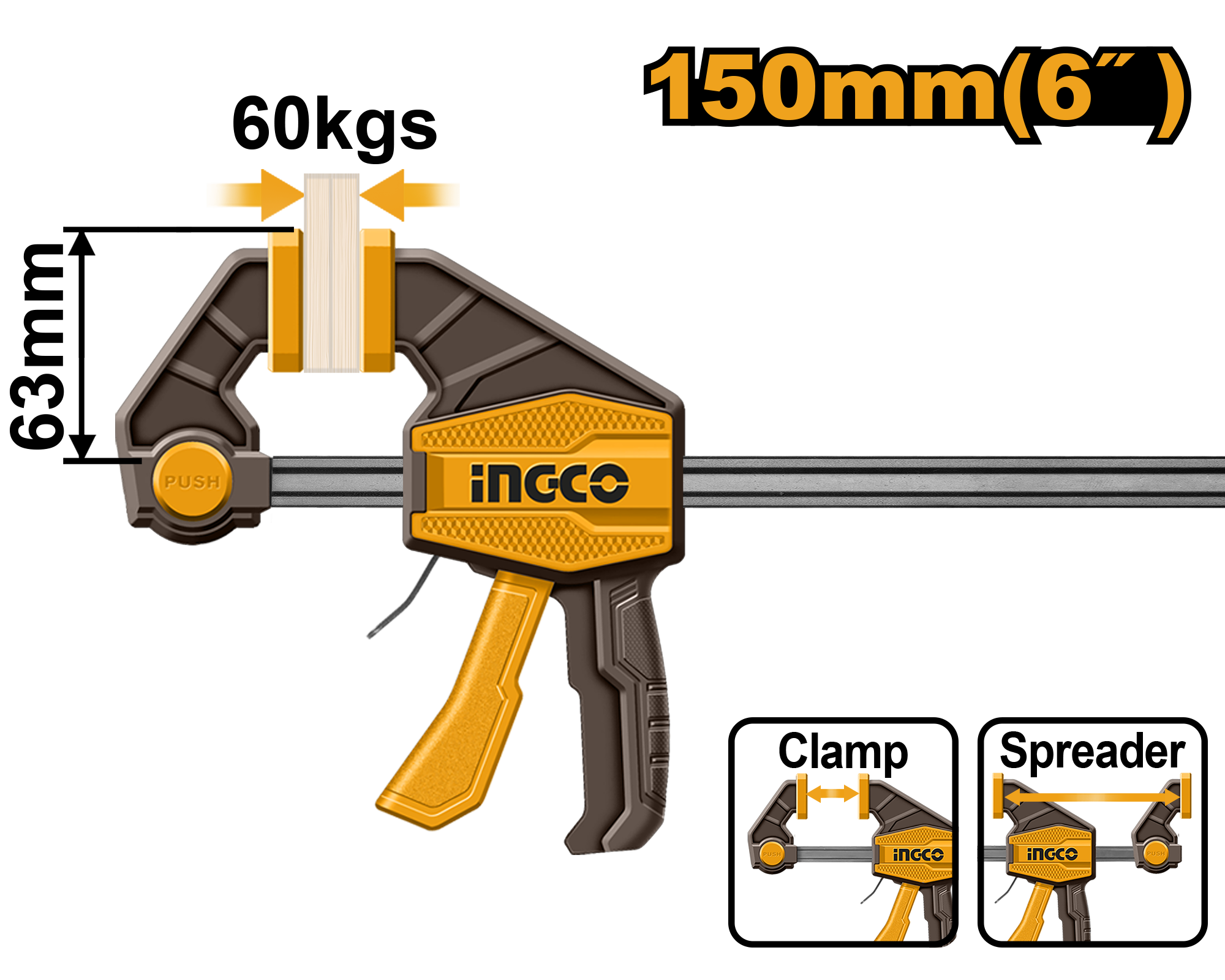 Струбцина быстрозажимная INGCO HQBC01601 INDUSTRIAL 63х150 мм