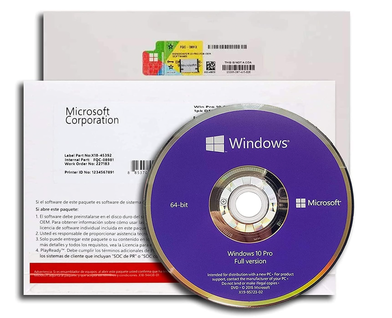 Microsoft Windows 10 PRO DVD English, английская версия