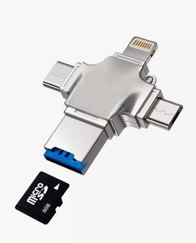 Переходник даптер OTG3.0 Connection Kit 4 in 1, USB 3.0 (M) to micro SD/Lightning/micro USB/Type-C (M), Серебристый