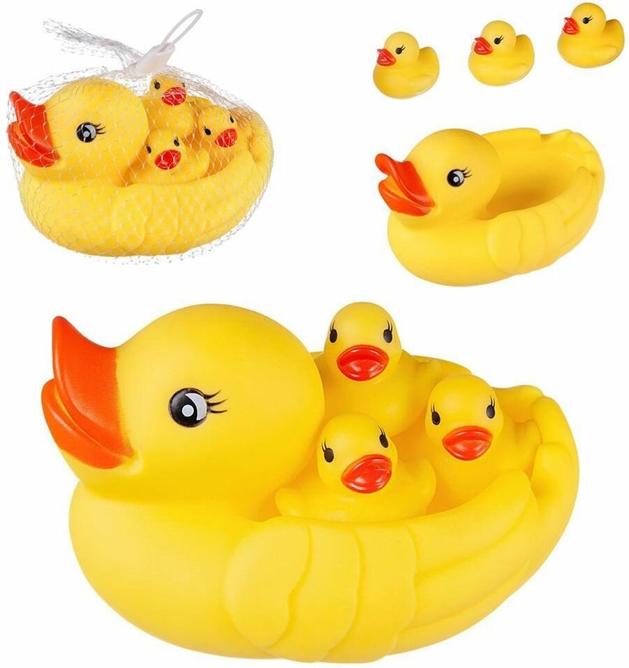 Набор игрушек для ванны ABtoys Веселое купание Уточка резиновая с тремя утятами Junfa Toys - фото №6