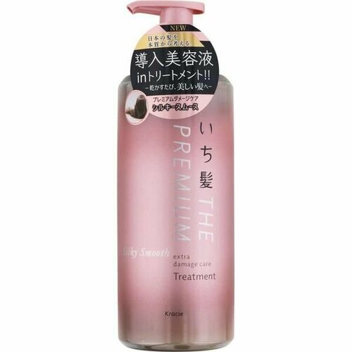 KRACIE Ichikami The Premium Silky Smooth Treatment Восстанавливающий бальзам-ополаскиватель для гладких, шелковистых волос, с глубоким ароматом цветущей вишни, помпа 480 г