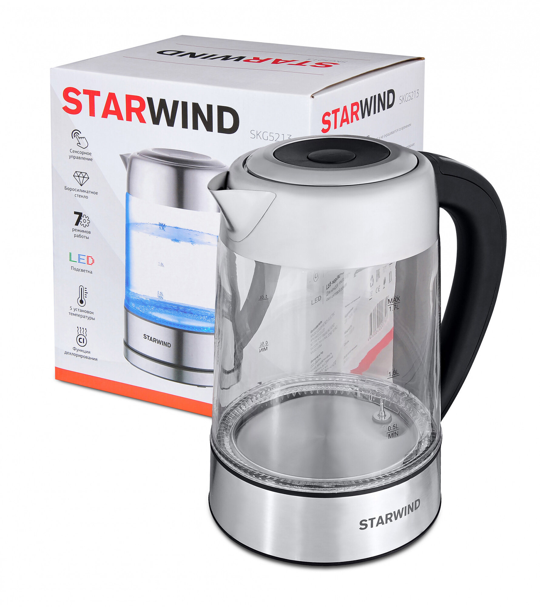 Чайник электрический STARWIND , 2200Вт, черный и серебристый - фото №14