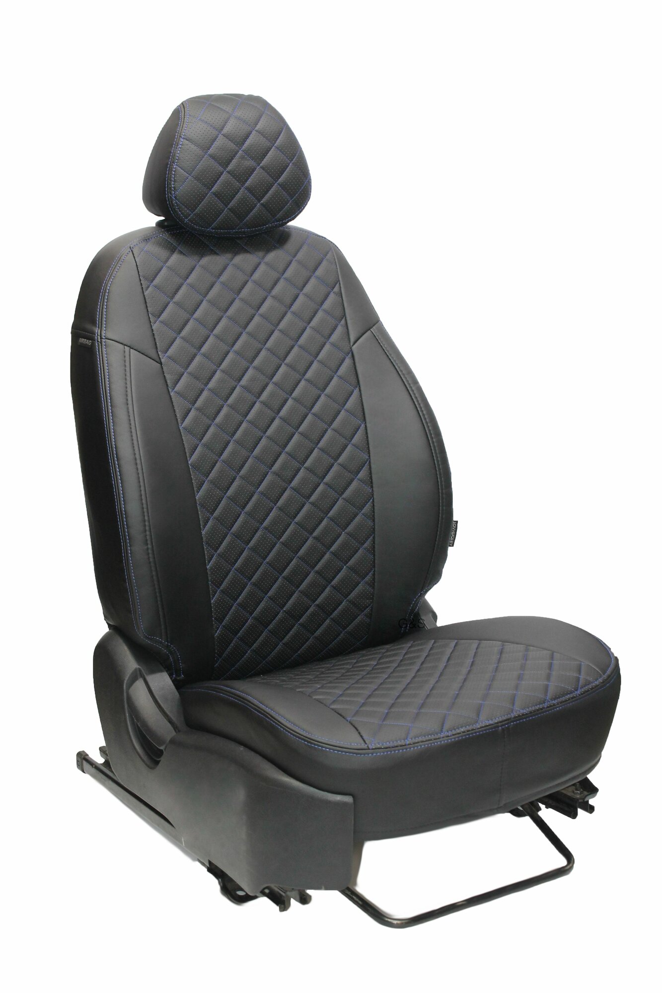 Чехлы для автомобильных сидений комплект GreenLine CITROEN C4 (2011-н. в.) 5дв. Хэтчбек, авточехлы модельные экокожа, черный ромб синяя нить