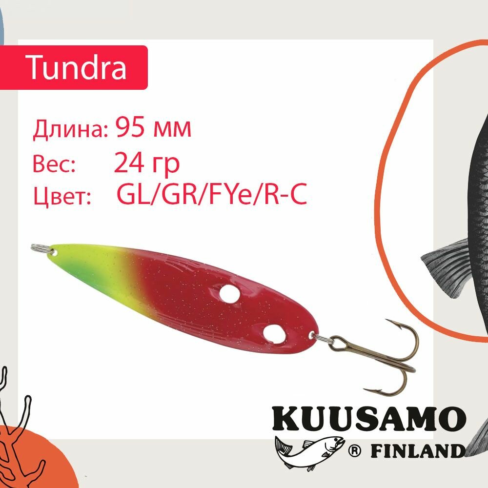 Блесна для рыбалки Kuusamo Tundra 95/24 GL/GR/FYe/R-C, UV (колеблющаяся)