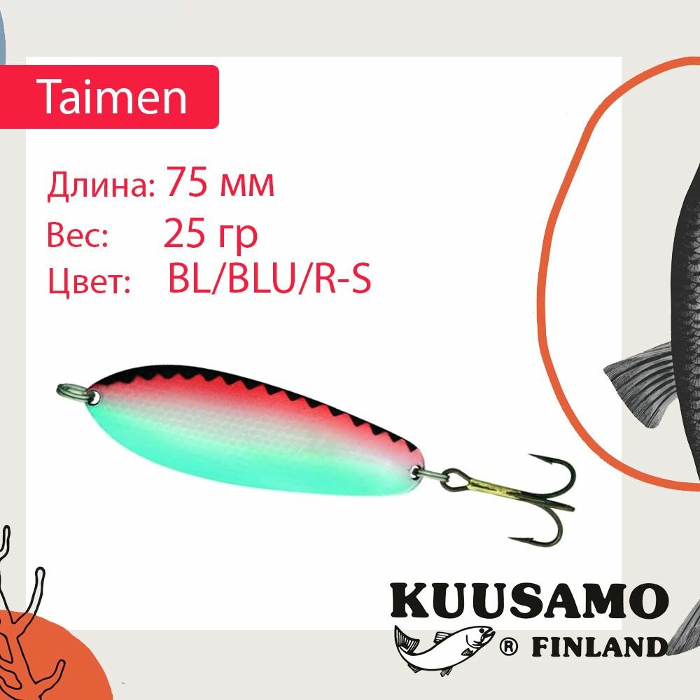 Блесна для рыбалки Kuusamo Taimen 75/25 BL/BLU/R-S (колеблющаяся)