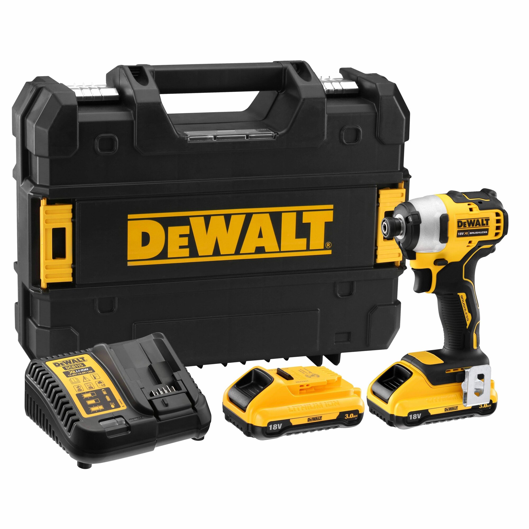 Аккумуляторный бесщеточный шуруповерт DEWALT, 18 В, 190 Нм, 2800 об/мин, 3200 уд/мин, с 2 АКБ 3 Ач и ЗУ, в кейсе TSTAK, DCF809L2T