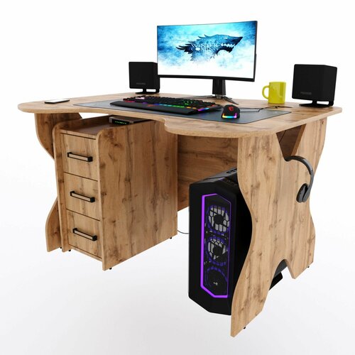 Иксообразный компьютерный стол Х с тумбой дуб вотан 140x90x73 см 17280₽