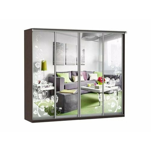 Шкаф купе Модерн 2362х450 4-х дверный 3-х секционный зеркальный с пескоструем 3 венге 123480₽