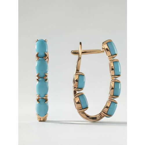 Серьги конго KAPLI jewelry, серебро, 925 проба, золочение, бирюза, размер 4 мм, длина 2.4 см, голубой, желтый