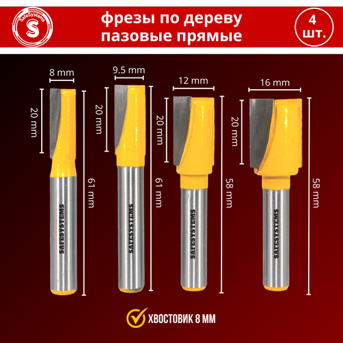 Набор фрез по дереву SafeSystems пазовых прямых, для врезки дверных замков