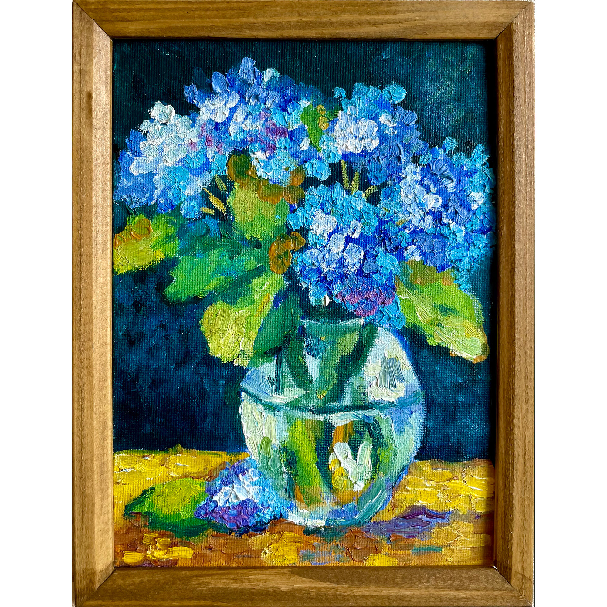 Картина Гортензия в раме, Цветы в вазе, Ручная работа, Авторская картина маслом на холсте