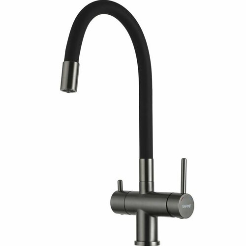 Смеситель для кухонной мойки Gappo G98-39 G4398-39 с фильтром питьевой воды и гибким изливом, оружейная сталь, черный