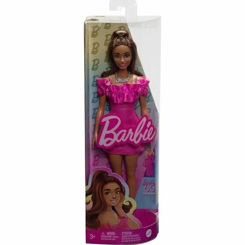 Кукла Barbie Fashionistas Розовое платье с оборками на рукавах HRH15 кукла барби игра с модой hbv15 barbie