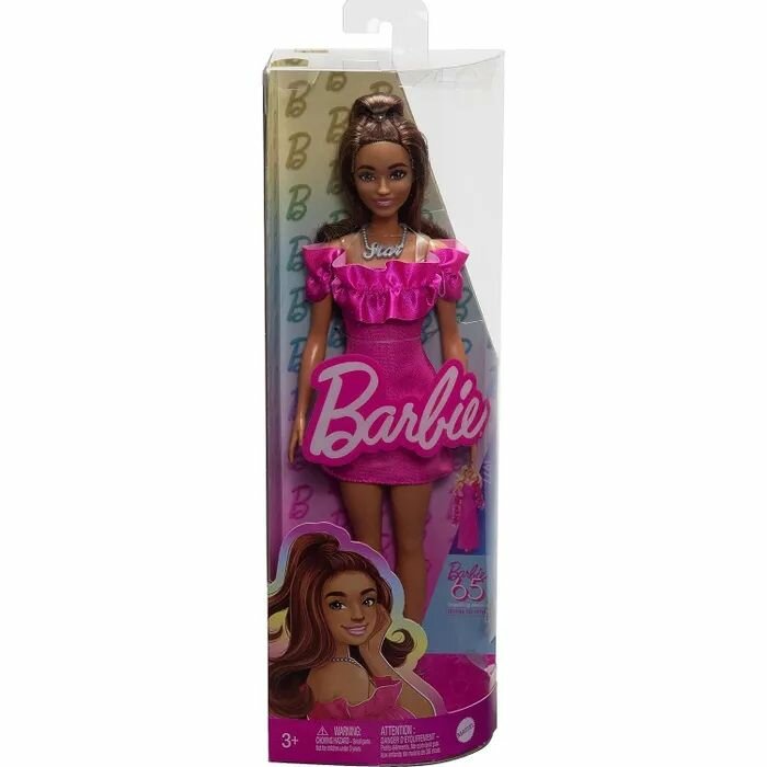 Кукла Barbie Fashionistas Розовое платье с оборками на рукавах HRH15
