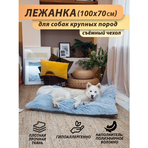 Матрас 100x70 см, цвет: серый графит, серый, лежанка для собак крупных и средних пород, со съёмным чехлом