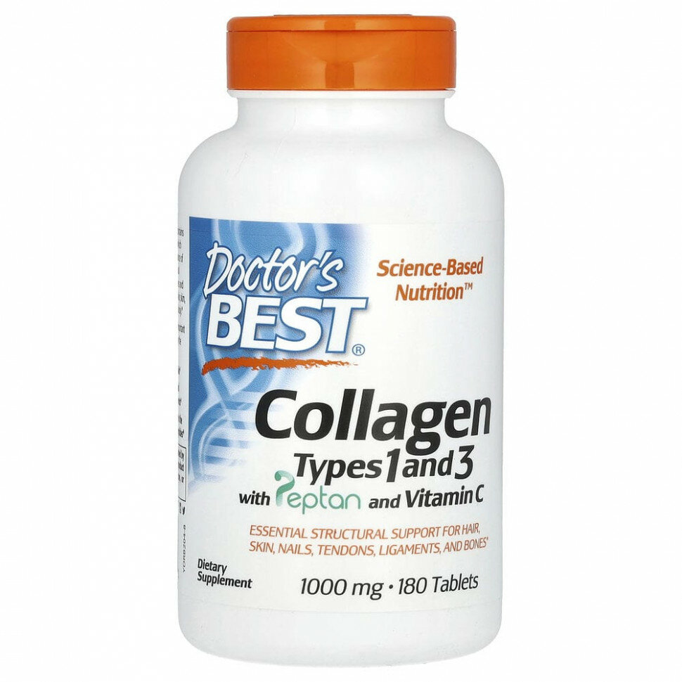 Doctor's Best, коллаген типа 1 и 3 с пептаном и витамином C, 1000 мг, 180 таблеток