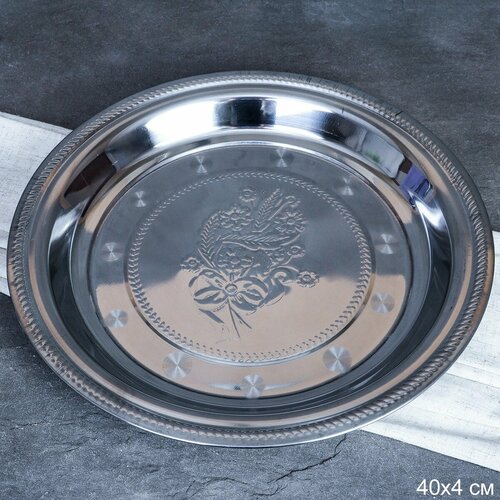 Блюдо поднос 40х4 см металл с декором Цветы 689₽