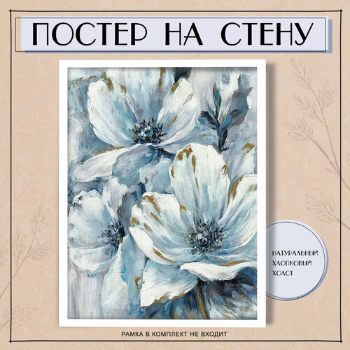 Постеры на стену для интерьера голубые цветы абстракция эстетика (7) 30х40 см