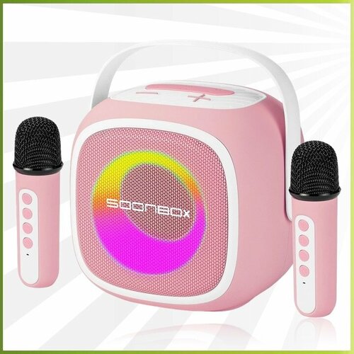 MADMIC SoonBox 5200 (Pink) - домашняя караоке-система, 20Вт, 2 радиомикрофона, Bluetooth, USB, AUX
