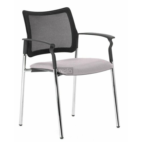Конференц-кресло Pinko Pinko Mesh 4legs Jade9502 Arms хромированные металлические ножки, черная сетка, серая ткань