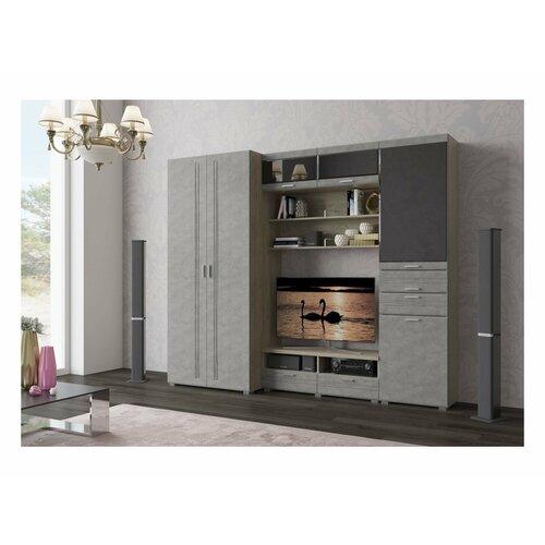 Модульная гостиная Лотос (композиция 20) (Бетон серый, Дуб серый)