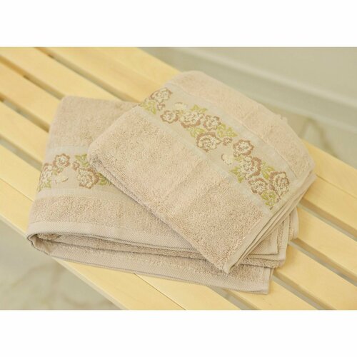 Union Home Набор банных полотенец 50х90см 70х140 см Хлопок Пастельный светло-бежевый Цветы Халима DJ5 5000₽