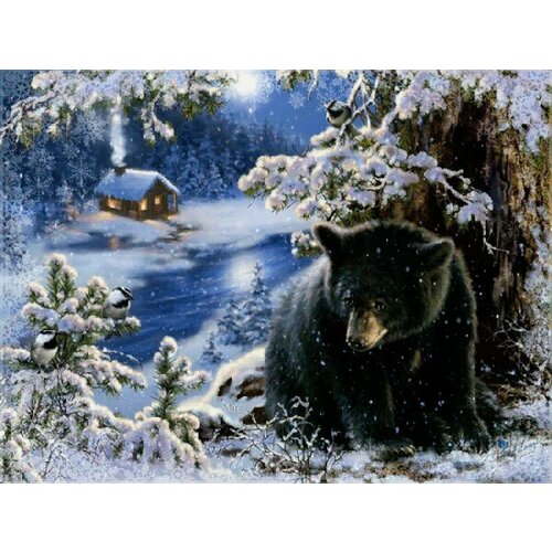 Алмазная мозаика на подрамнике Картина стразами Медведь в зимнем лесу 40х50 см сложность 5 цветов 23 1099₽