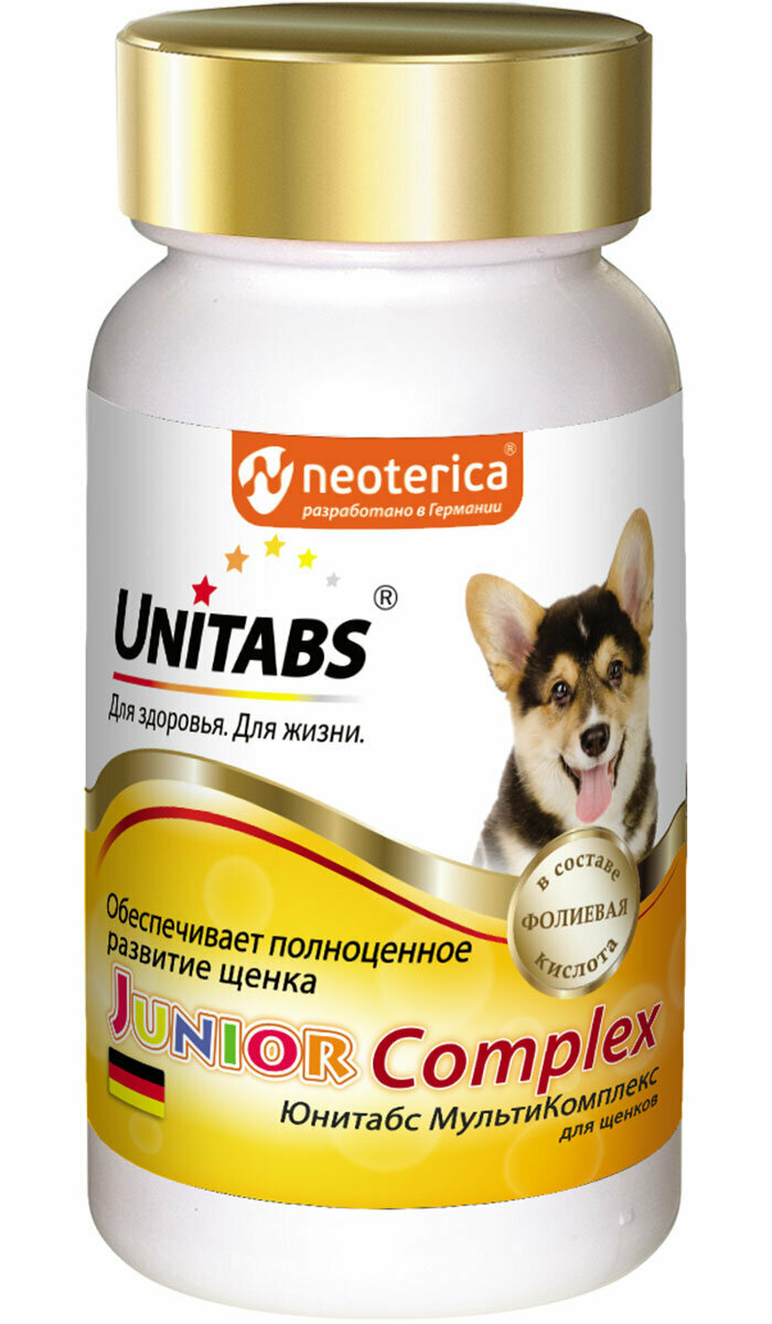 UNITABS JUNIORCOMPLEX – Юнитабс витаминно-минеральный комплекс для щенков с В9 Экопром NEW 100 т