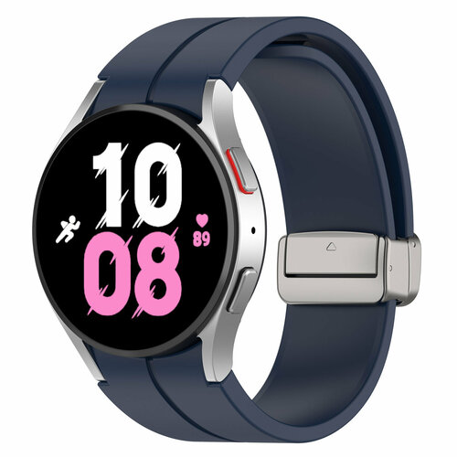 Силиконовый ремешок для Samsung Galaxy Watch 4/5/6, S, серебристая застежка, темно-синий синий, серебристый, темный, синий, размер S (запястье 135–150 мм)