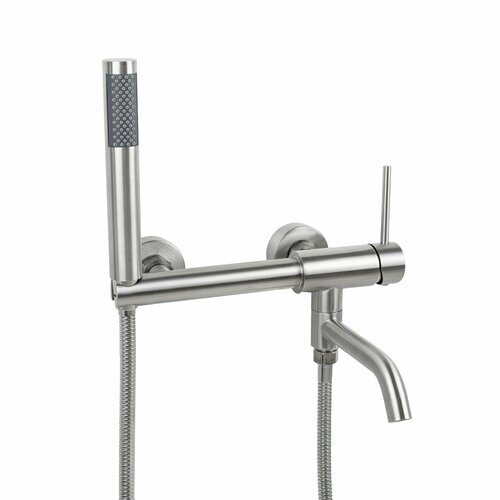 Смеситель для ванны с изливом-дивертором из нержавеющей стали, сатин