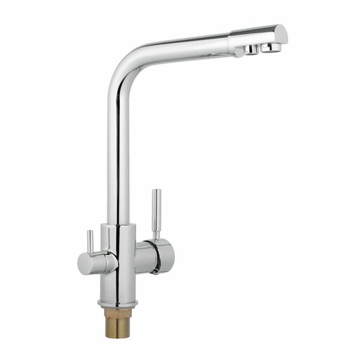 Смеситель для кухонной мойки под фильтр питьевой воды Г-образный длинный гусак бежевый с разноцветными вкраплениями 9151₽